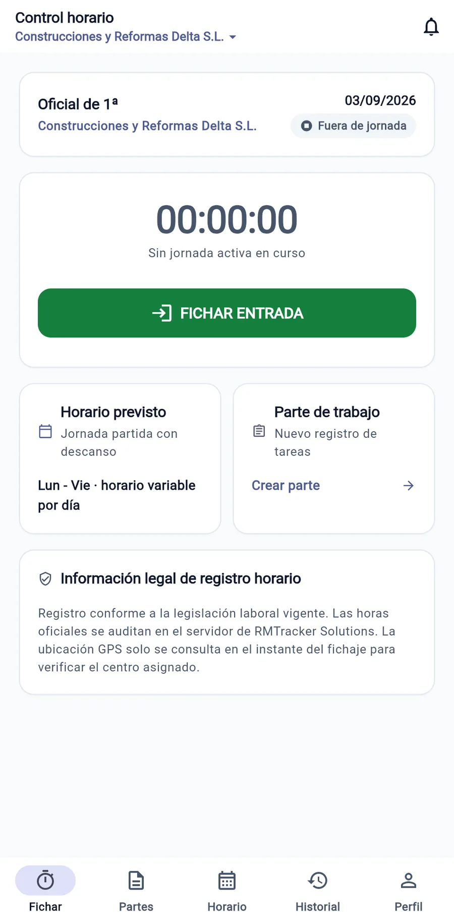 Control horario móvil
